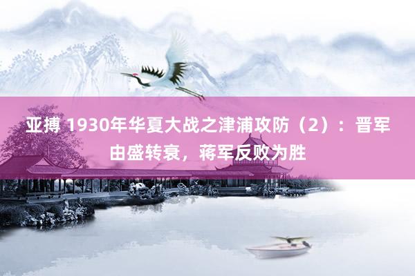 亚搏 1930年华夏大战之津浦攻防（2）：晋军由盛转衰，蒋军反败为胜