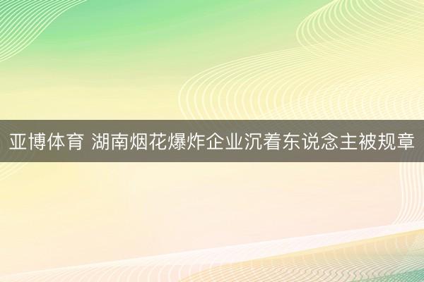 亚博体育 湖南烟花爆炸企业沉着东说念主被规章